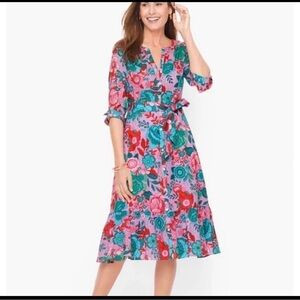 Talbots Petite Sketched Bloom belted shirtdress